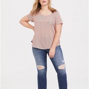 Torrid horizontal striped blouse size 0 pink black short sleeve